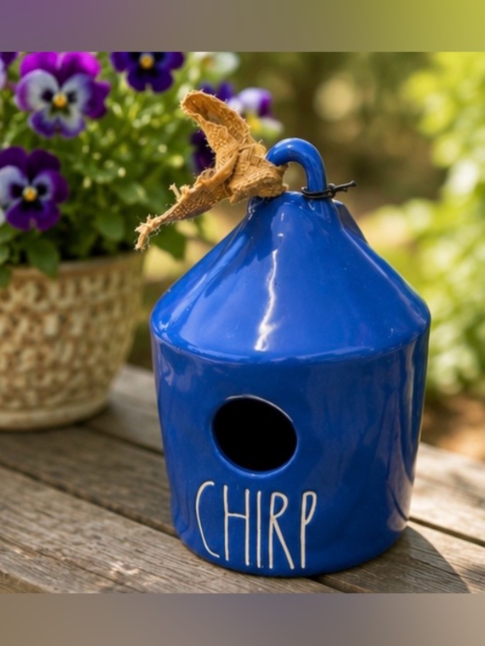 Rae Dunn CHIRP Birdhouse Blue Ceramic Outdoor Garden Decor Spring Gift - Picture 3 of 5
